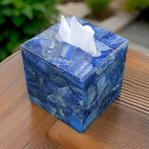 Tissue Box Customizable Lapis Stone Case, Modern Office Desk Organizer for Tissues, Birthday Gift