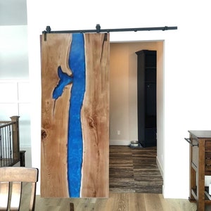 Luxury Wooden Door, Blue Epoxy Barn Door, Hand Carved Door,  Epoxy Resin Barn Door ,Handmade Sliding Barn Door Hanging Door, For Home decor
