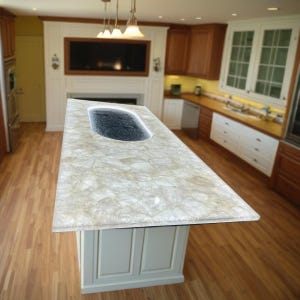 White Quartz Luxury Kitchen Island , Quartz Dining Table Top, White Quartz Kitchen Counter Slab, Home Decor Luxury Furniture