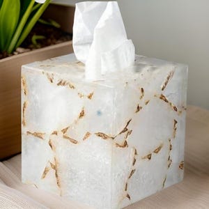 Tissue Box Vintage Style Quartz Stone Cover, Chic Home Accessory for Living Room, Holiday Gift