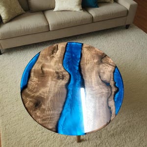 Blue Epoxy Resin Wooden Table with, Round Epoxy Resin Table, Round Epoxy Resin Decor, Coffee Table, Dining Table, Housewarming Gift