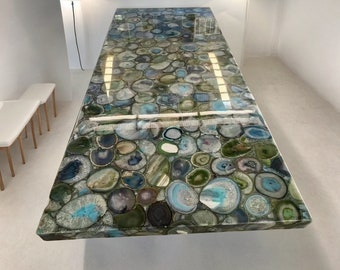 Buy Blue Agate Dining Table Top, Agate Office Conference Table Top, Natural Handmade Agate Stones Kitchen Counter Top Slab