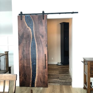 Custom Barn Door Of Walnut Wood, Epoxy Resin Door, Custom Made Epoxy Hanging Door, Epoxy Resin Sliding Door