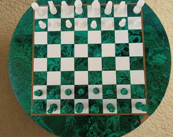 Christmas Gift Green malachite chess Table , malachite chess, gemstone chess set, stone chess set, handcrafted chess, unique gemstone chess