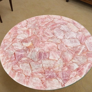 Natural Quartz Round Rose Quartz Table , Pink Quartz Table Top, Coffee Table Top, Pink Quartz  Drink Table Top, Luxury Furniture Top
