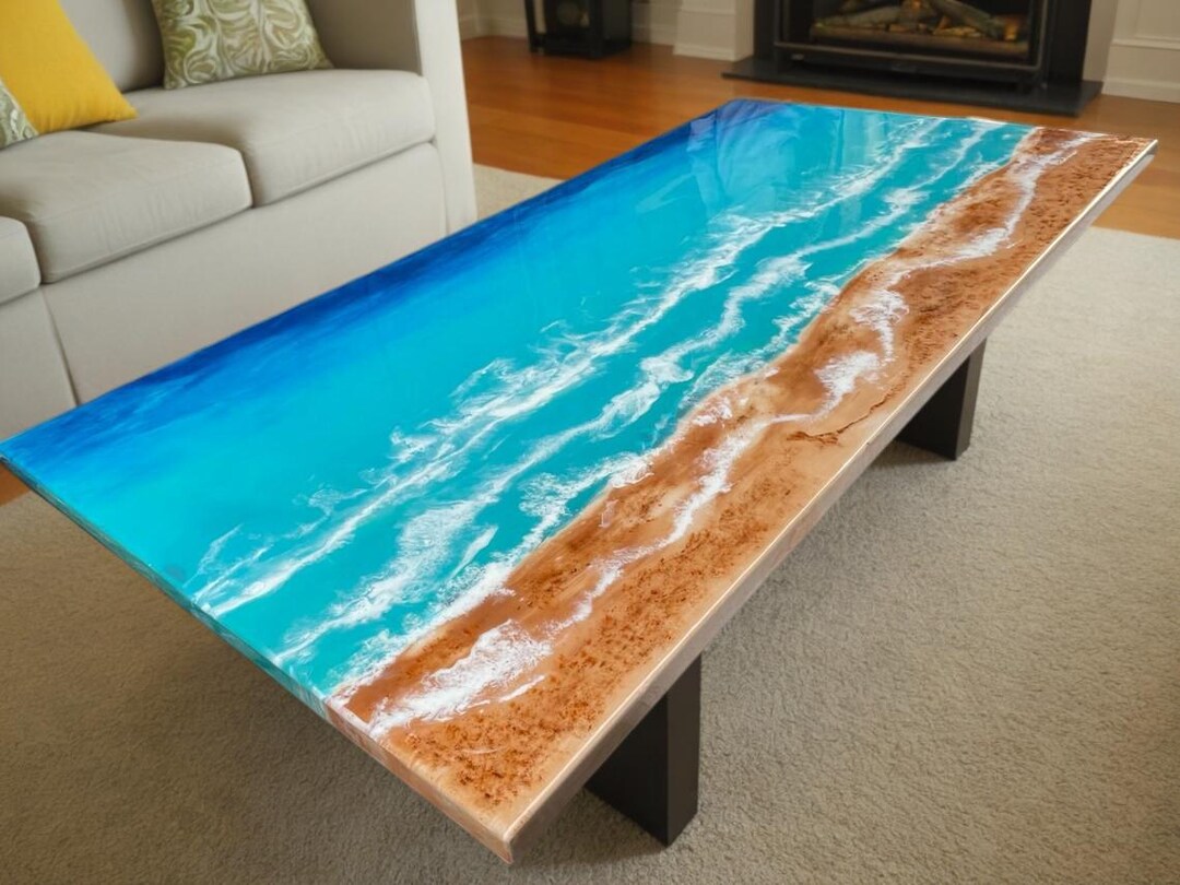 Handmade Ocean Wave Epoxy Coffee Table, Acacia Wood Beach Resin Table ...