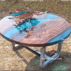 Mesa redonda de epóxi para pedido personalizado, mesa de centro epóxi, mesa redonda de madeira de nogueira, decoração de casa, mesa de resina de cozinha, tampo de mesa epóxi, trabalho em madeira