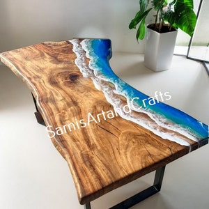 Live Edge Table, Ocean Wave Epoxy Walnut Table, Dining Table, Kitchen, Dining, Walnut Slab, Epoxy Resin Table, Walnut Dining Table