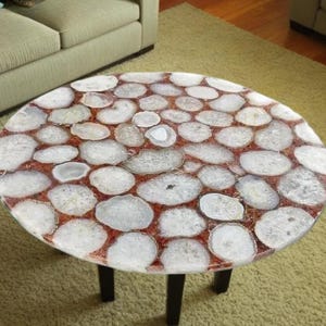 White Agate Coffee Table | Natural Agate Stone Table | Luxury Gemstone Furniture | Handmade White Crystal Table | Living Room Decor