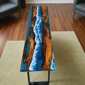 Epoxy Table Top, center Table Epoxy Resin River Table, Natural Wood Console table