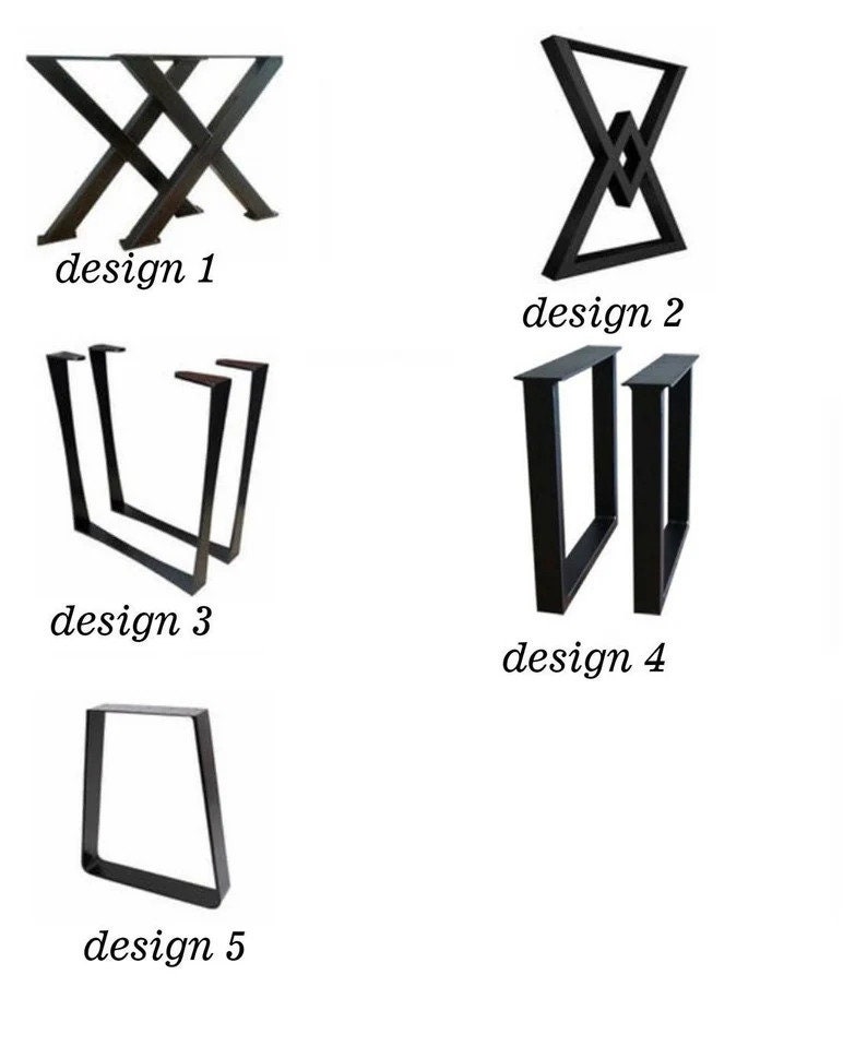 Pode incluir: Cinco designs diferentes para pernas de mesa de metal. Os designs s&atilde;o etiquetados como "design 1" a "design 5".