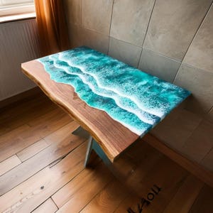 Handmade Live Edge Acacia Wood Ocean Resin Table - Epoxy Wave Design