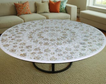 Pietra Dura Marble Table Top, Mother of Pearl Floral Inlay, Home Decor