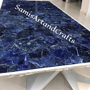 Blue Lapis Lazuli Center Table, Lapis Office Meeting Table, Handmade Random Art Work Coffee Table, Hallway Kitchen & Dining Table