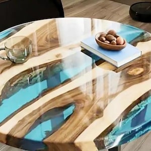 Epoxy Table Top with Acacia Wood | Dining Table Top | Live Edge Wooden Table Top | Resin River Table Top ( Customisable )