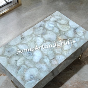White Agate Coffee Table Top, Agate Console Coffee Table Top, Agate Stone Custom Side Table, Outdoor & Indoor Decor Tables