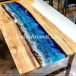 Handcrafted Blue Ocean Epoxy Table | Luxury Resin Coffee Table, Wood Epoxy Resin Table & Ocean Art Table for Modern Home Décor