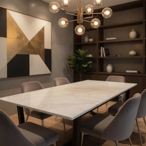 Handmade White Quartz Dining Table, Modern Crystal Countertop Slab