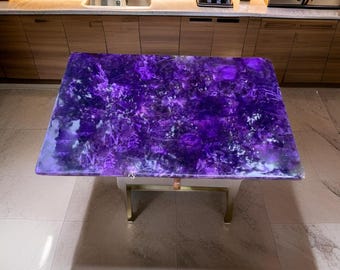 Purple Amethyst Table, Handcrafted Stone Coffee Table, Luxury Home Decor Accent Piece, Beautiful Wedding Gift