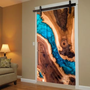 Single Sliding Door, Blue Resin Sliding Door, Sliding Barn Door, Living Room Barn Door, Antique Handmade Craftsmanship to Your Home Decor
