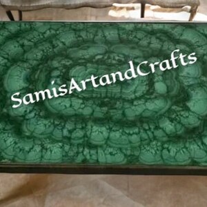 Mesa de jantar central de pedra malaquita, mesa de sofá de pedra preciosa malaquita, mesa de centro retangular, móveis de decoração de sala de jantar