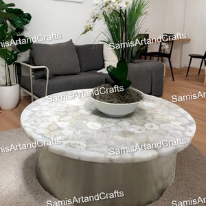 Mesa redonda de ágata, mesa auxiliar de ágata, mesa de centro Caffe de piedra natural, regalo único de inauguración de la casa, muebles de interior especiales