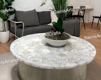 Agate Round Table Top, Agate Side Table Top, Natural Stone Caffe Coffee Table,  Unique Housewarming Gift, Special Indoor Furniture