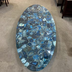 Dining room table, Oval dining table, Blue Agate dining room table, Custom design Agate table Mid Century Modern Furniture