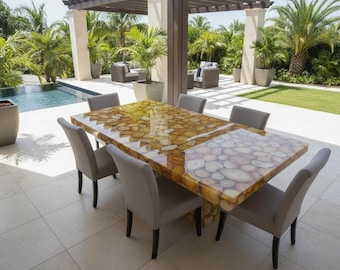 Luxury Brown Agate Stone Table Top | Natural Gemstone Bar Counter | Custom Handmade Dining & Coffee Table for Elegant Home Decor