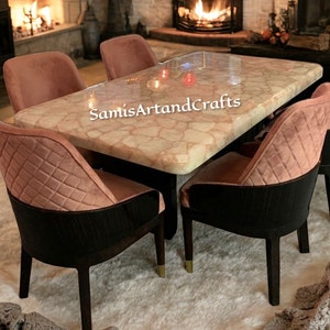 Rose Quartz Dining Table, Center Coffee Table Top, Mid Century Modern Furniture For Living Decor