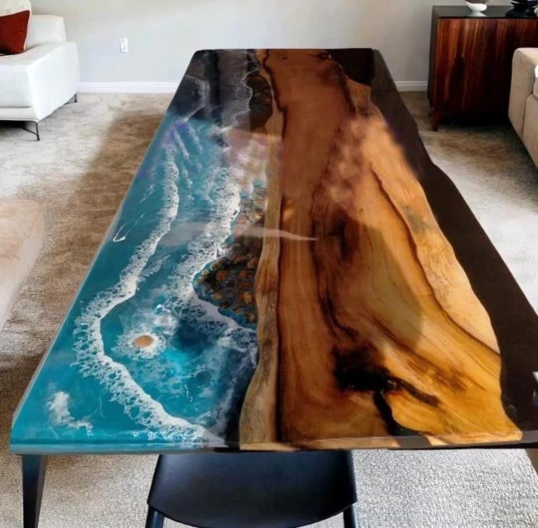Handmade Ocean Wave Epoxy Resin Table, Acacia Wood Dining Table Top - Etsy