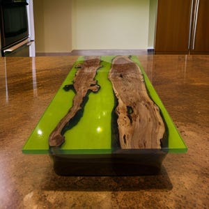 Rectangular Live Edge Epoxy Dining Resin Table – Handmade Wood & Green River Coffee Table for Luxury Home Décor