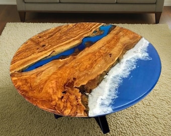 Handmade Ocean Epoxy Resin Coffee Table | Live Edge Acacia Wood