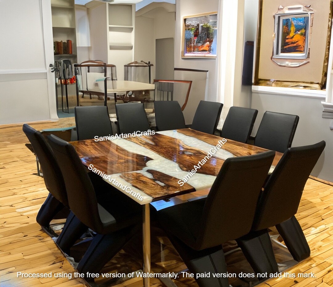 White Epoxy Wooden Dining Table Epoxy Walnut Wood Square - Etsy