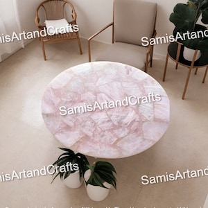 Rose Quartz Table Top, Pink Rose Quartz Coffee Table Top, Custom Order Table, Handmade Home Decor Furniture, Quartz Drink Table Top