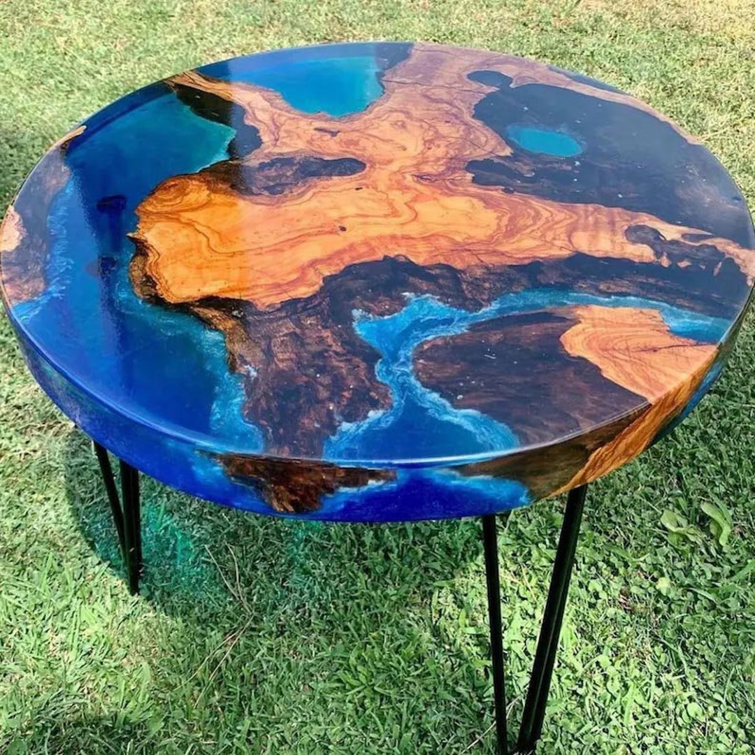 Round Epoxy Coffee Table Top Blue Ocean Epoxy Round Table Etsy