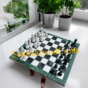 Green Marble Chess Board with Marble Chess Pieces ,Chess board, Marble chess Game Set, Chess Set Gifts For Chess Lovers&#39;