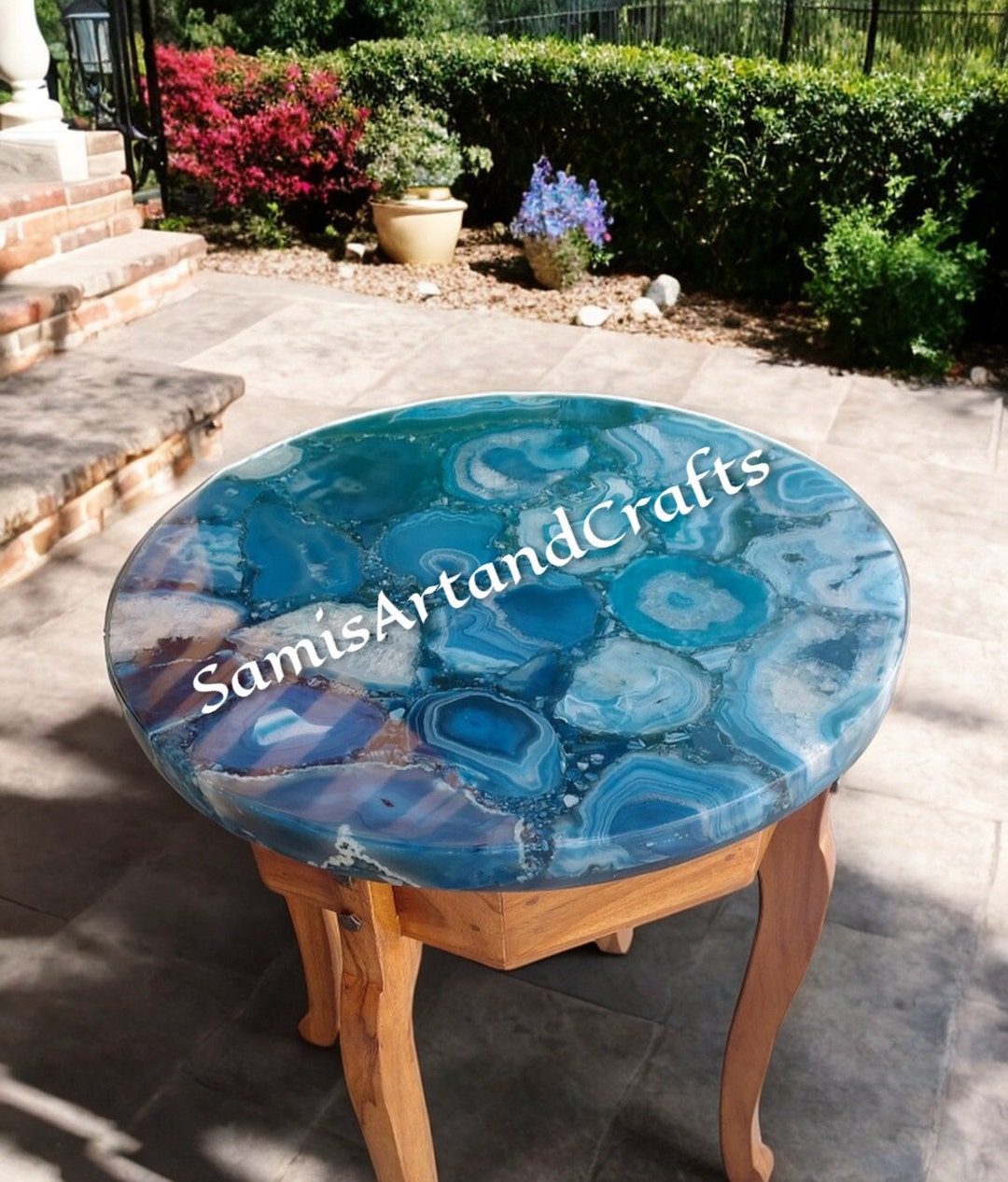 Agate Table Blue Agate Table Top, Round Table, Side Table, Outdoor Coffee Table ...