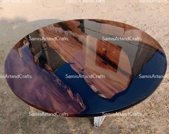 Handmade Walnut Epoxy Resin Table, Round Dining Table