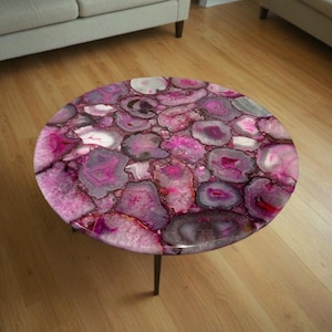 Pink Agate Table Top, Agate Coffee Table , Agate Dining Table Top, Handmade Agate Interior Furniture Decor, Natural Agate Gemstones Table
