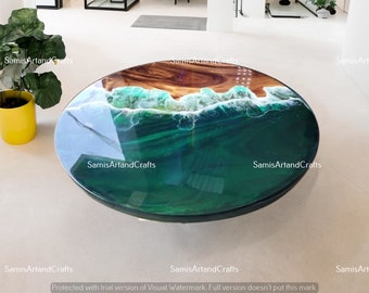Custom Epoxy Round Wood table, Green Resin art, Round table for dining room, Handmade table, Design table, Large Round End Table, Home Decor