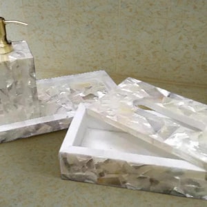 Marble Bathroom Set / Mother of pearls stone Accessories - Luxury Home Decor - 3 Pieces Marble Bathroom Set - Home Gifts