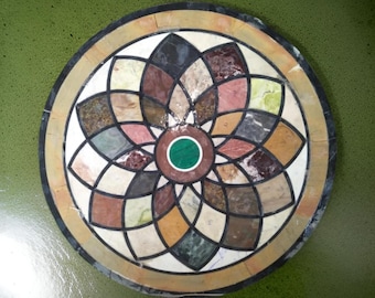 Black Marble Coffee Table Top – Floral Inlay Design, Semi-Precious Stone