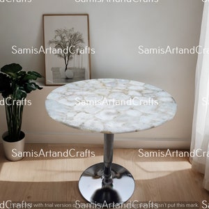 Handmade White Agate Stone Table, Center Coffee Table Top, Gemstone Kitchen Side Table, Hallway Table, Agate Stone Table Home Décor