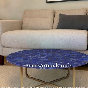 Blue Lapis Table Top, Semi Precious Stone Round Sofa Table, Lapis Lazuli Stone Table, Home Interior Decors, Coffee Table For Caffe