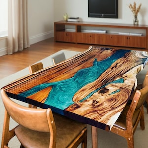 Dining Table Rustic Solid Wood Dining Table Industrial Live Edge Dining Table Rustic Wood Handmade Epoxy Resin Furniture
