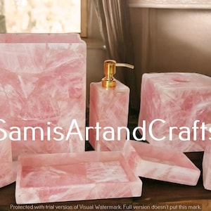 Rose Quartz Bathroom Set of 7 Pieces, Quartz Bathroom Decor Set, Bathroom Accessories Set, Luxury Bathroom & kitchen Decor Tools