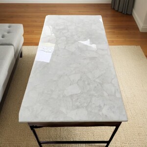 White Quartz Gemstone Dining Table Modern Furniture Quartz Kitchen & Office Meeting Table Handmade Crystal Countertop Slab Hallway Decors
