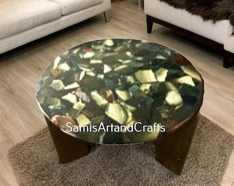 Buy Green Agate Coffee Table | Sofa Stone Table Top | Round Living Room Table Farmhouse Furniture