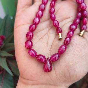 Ruby Beads Strand with Faceted Drop – Polished Red Ruby Line 13 inch